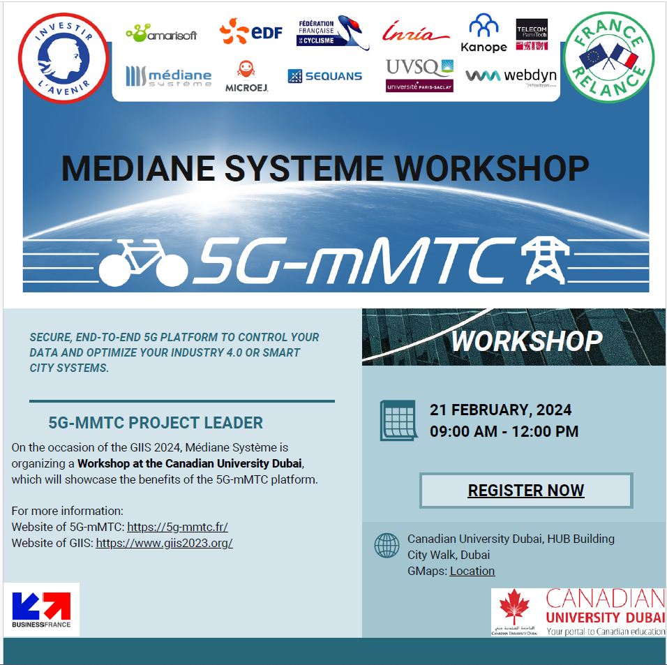 Save the date : Workshop 5G-mMTC à l'université du Canada de Dubaï le 21 février 2024